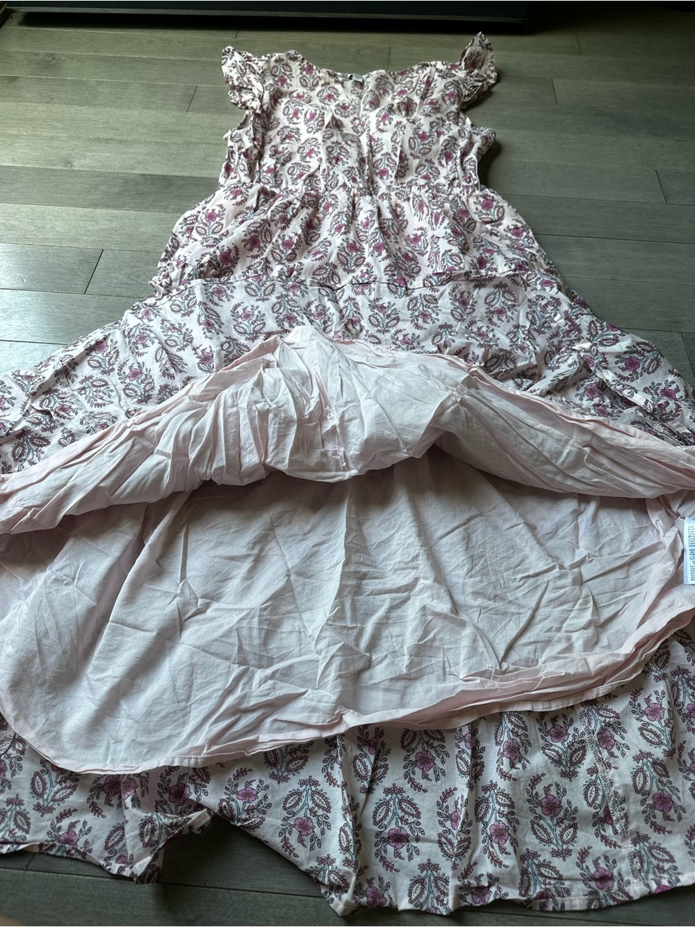 Women’s J Crew Pink And White V Neck Flutter Sleeves Tiered Maxi Summer Dress 10 - Picture 3 of 6